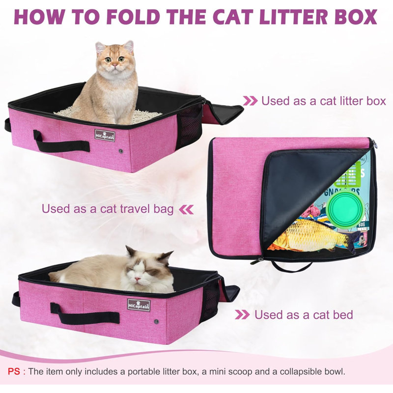 Portable Cat Litter Box Foldable Litter Box For Travel In Car Collapsible Toliet Tray Carrier For Small Medium Cats Black 5 H x 12 W x 16 D